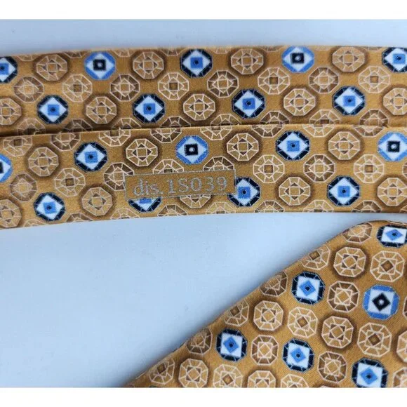 BRIONI Gold Luxury Designer Geometric Print 100% Silk Necktie Made in Italy